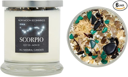 Scorpio Zodiac Candle (Oct. 23 - Nov. 21) - Soy Candle - All Natural Aromatherapy Candle - Scorpio Horoscope Candle - Crystal Candles - 12 oz Glass Jar