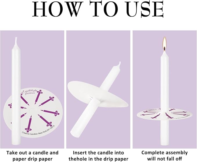 100 pcs Church Candles with Drip Protectors for Devotional Candlelight Vigil Service, Unscented White 5" H X 1/2" D, No Smoke, Shabbat, Praye