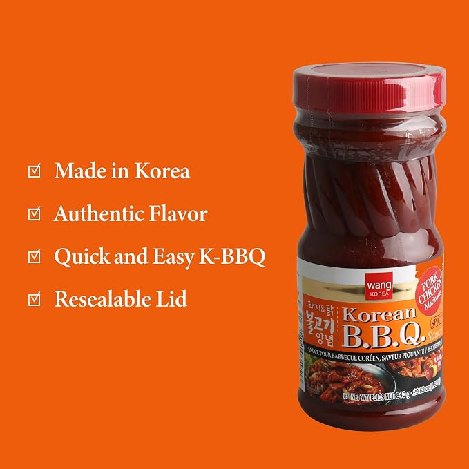 Wang Spicy Pork Bulgogi Marinade, Korean BBQ Sauce with Gochujang | Sweet & Spicy Bulgogi Sauce for Pork & Chicken, Resealable Lid, Made in Korea, 29.63 oz Bottle