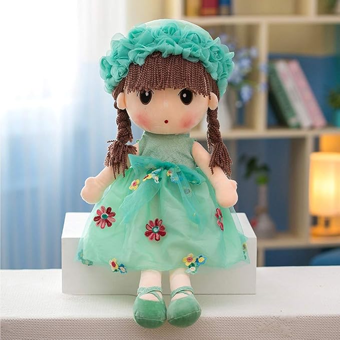 Tvoip Tulle Skirt Princess Plush Toy Phial Dolls Children Girls Doll Cute Little Girl Dolls, 18 Inch (Green)