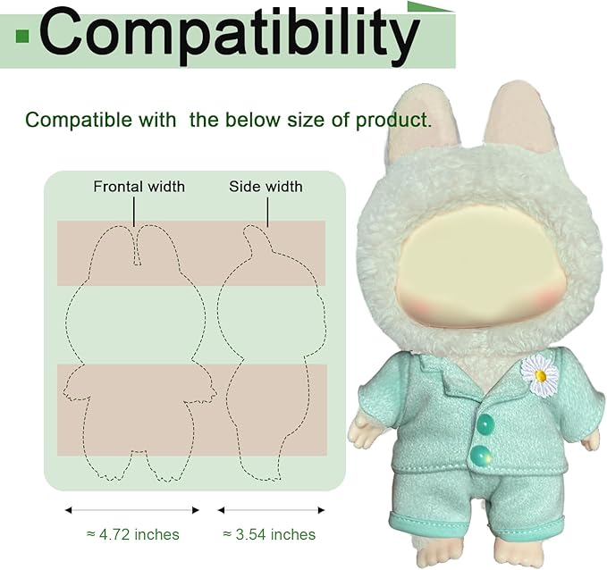 Light Blue Daisy Outfit Set for Labubu Dolls, Two-Piece Clothes with Flower for Labubu 15-17cm Figures, Cute Top & Pants Compatible with Labubu