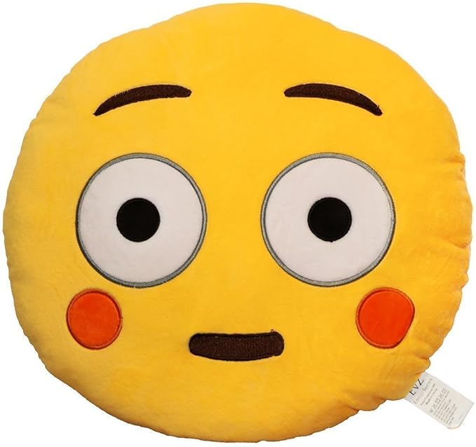 EvZ Official Certified Flushed Emoji Pillow - 32cm Large Soft Plush Rosy Cheeks Smiley Face Emoticon Cushion - Cute Shy Decorative Stuffed Toy for Girls, Bedroom & Thinking of You Gift (Yellow)