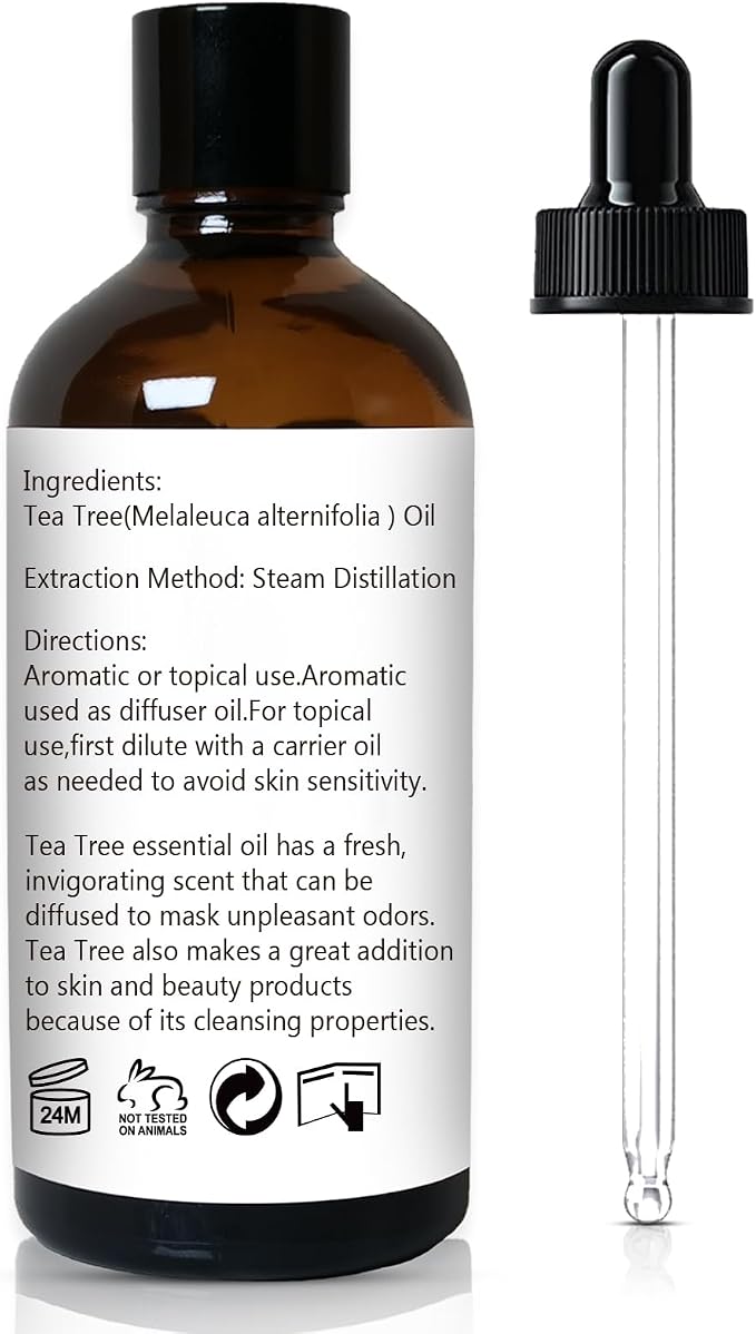 GM Gumili Pure Tea Tree Oil for Skin, Hair, Body Wash, Soap, Shampo and Conditioner, Nails, Body Oil, Aromatherapy Diffuser, 100% Natural Tea Tree Essential Oil - 200ml 6.7 Oz