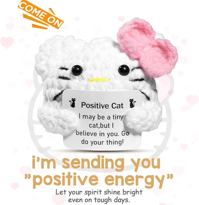 AICase Easter Basket Stuffers Decor Kitty Stuff Inspirational Crochet Positive Cat Kawaii Handmade Emotional Support Nuggets Cheer Funny Crochet Animals Kitty Gifts for Women Girls Birthday Daughter