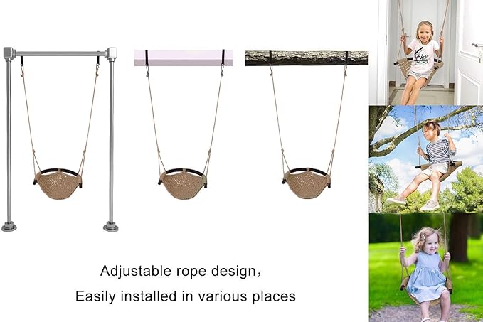 JKsmart 2 Pack Kids Swing Seat, Heavy Duty Rope Play Secure Children Swings Set, Toddler Swing Chair for Outdoor/Indoor/Playground/Home/Tree, with Snap Hooks and Straps,440 lbs Capacity, Brown