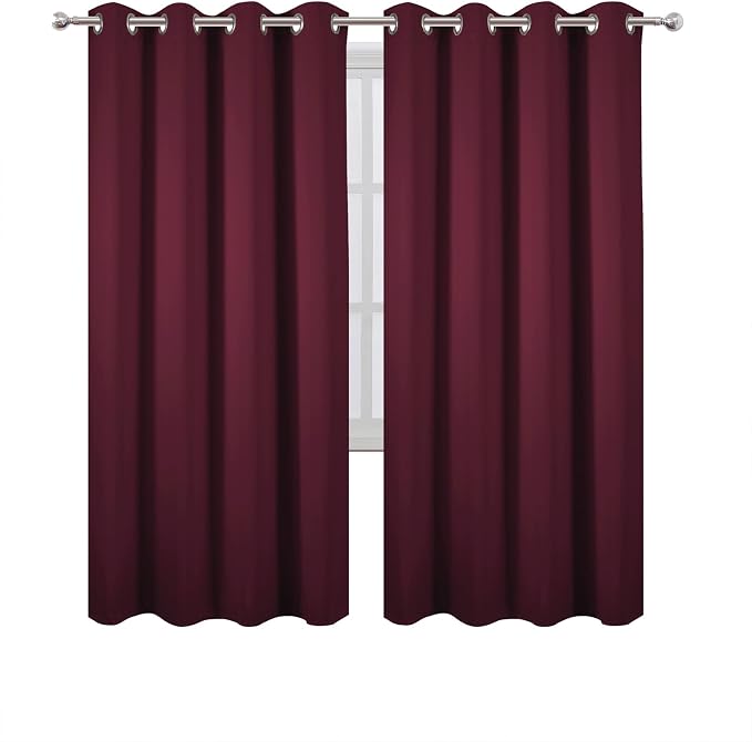 LEMOMO Blackout Curtains 66 x 72 Inch Long Burgundy Red Curtains Set of 2 Panels Room Darkening Curtains for Bedroom and Living Room