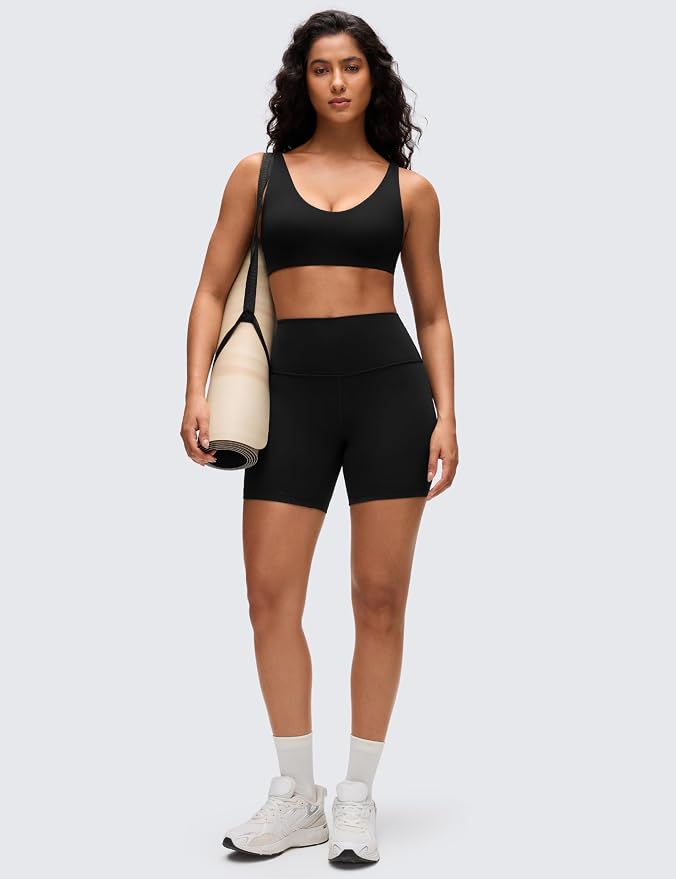 CRZ YOGA Butterluxe Soft Double Lined Scoop Neck Sports Bras for Women - Adjustable Straps Yoga Crop Top Non Padded