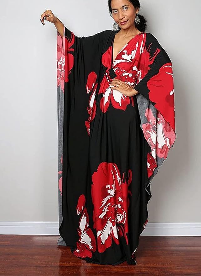 Venasha Womens Caftan Floral Print Kaftan Dress Short Sleeve Swimsuit Cover up Loungewear for Summer