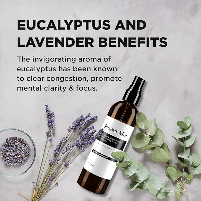 Eucalyptus and Lavender Daily Shower Spray – 4 fl oz | Naturally Made Essential Oil Shower Steamer for Sinus, Stress & Congestion Relief | Spa Mist, Aromatherapy, Room Scents - Enhances Mood (Brown)