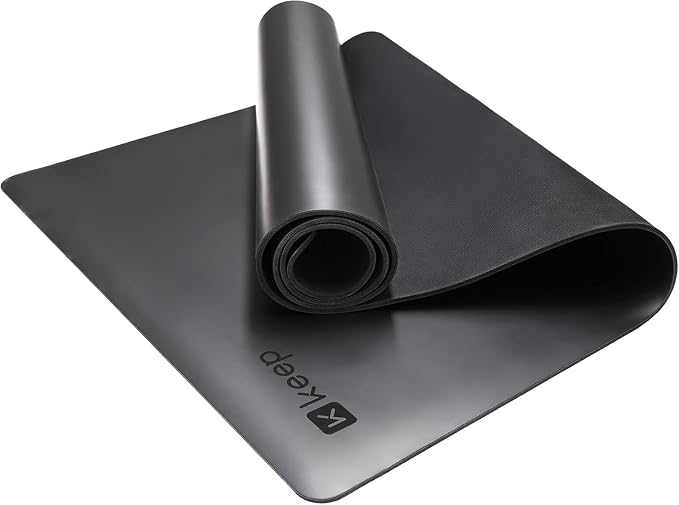 KEEP Rubber Yoga Mat - Professional Sweat Absorbent PU & Natural Rubber. Non Slip Workout Mats for Women & Men, 5mm Thick, 72"x26" Extra Long Wide Pad for Hot Yoga, Pilates, HIIT, Home Gym - Strap Included