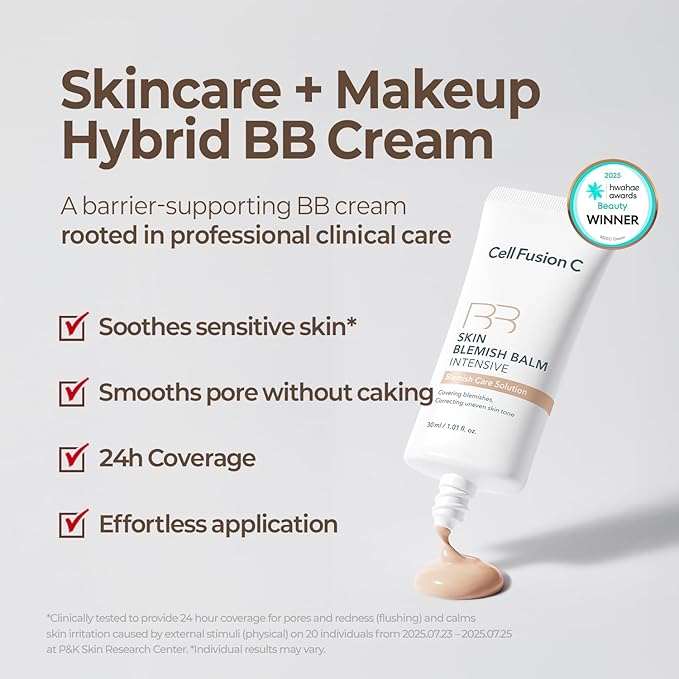 Cell Fusion C Skin Blemish Balm No.21 Natural Light - Light with Neutral Undertone, BB Cream, 24h Coverage with Natural Finish, Tinted Moisutrizer for Face, 1.01 fl.oz.