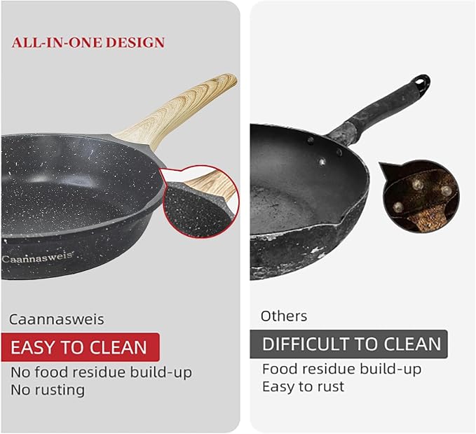 Caannasweis 8 Inch Small Frying Pan Nonstick Granite Skillet for Stove Top | Non Stick Omelette Frying Pans, Omelet Egg Pan, Stone Cookware Chef's Pan, Induction Compatible, PFOA Free (Gray, 8 Inch)