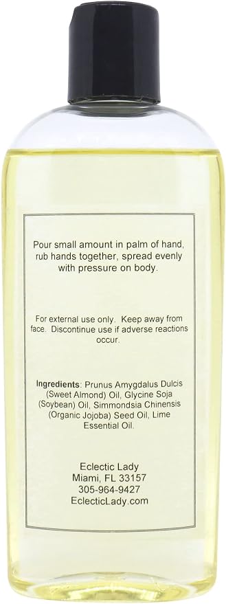 Lime Massage Oil, 8 oz, Natural Ingredients with Sweet Almond & Jojoba Oil