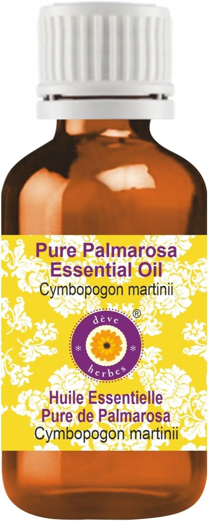 Deve Herbes Pure Palmarosa Essential Oil (Cymbopogon martinii) Steam Distilled 30ml (1 oz)