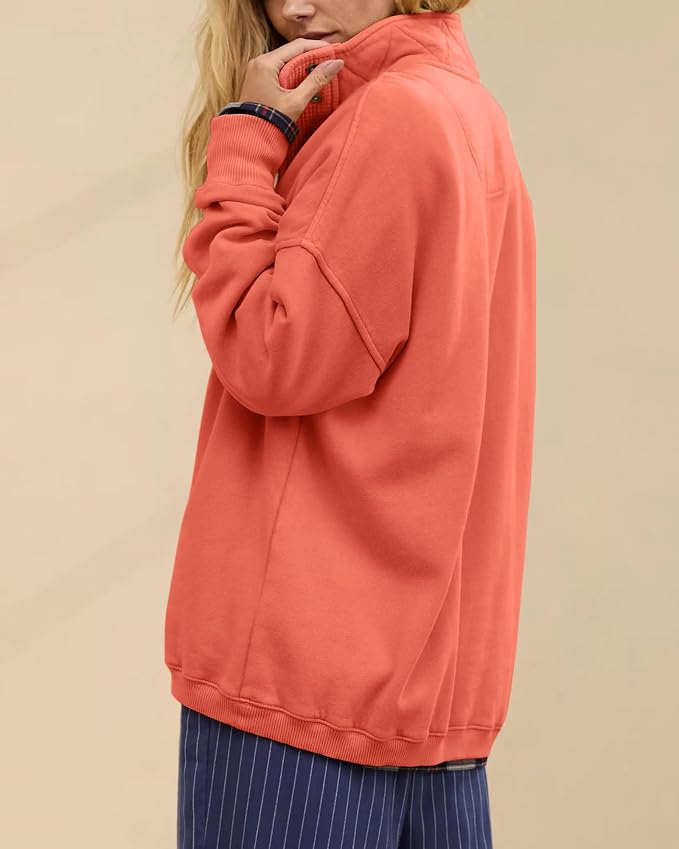 Gacaky Sweatshirt for Women Oversized Casual Long Sleeve Button Henley Neck Pullover Tops Fashion Outfits Clothes