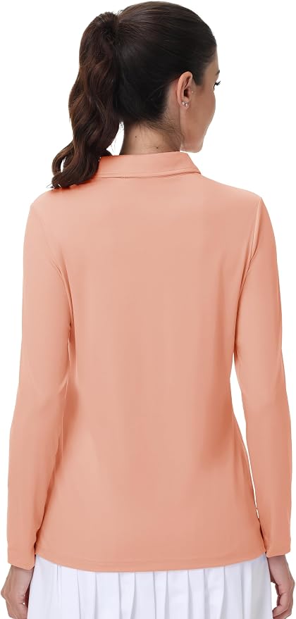 MAGCOMSEN Long Sleeve Polo Shirts for Women Golf Tops with Collar Work | UPF 50+ Sun Protection, 4 Buttons, Moisture Wicking, Breathable, 4-Way Stretch, Collared, Quick Dry, Active, Casual, Tennis