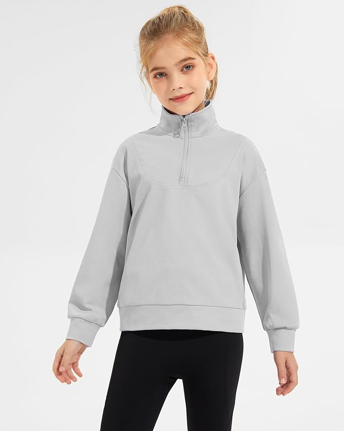 Girls Quarter Zip Sweatshirt Long Sleeve Pullover Tops Kids Casual Spring Outfits for Teen Girls, 5-14 Years