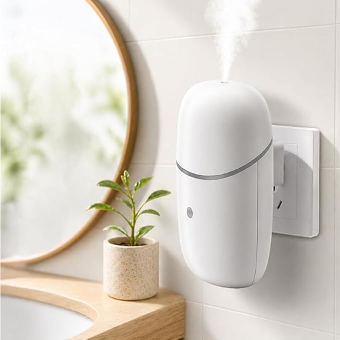 Waterless Diffuser, Essential Oil Diffuser with Low/High Switch & Timer, Plug in Diffuser with Night Light, Quiet Wall Aromatherapy Diffuser for Home, Living Room, Bedroom, Bathroom, White