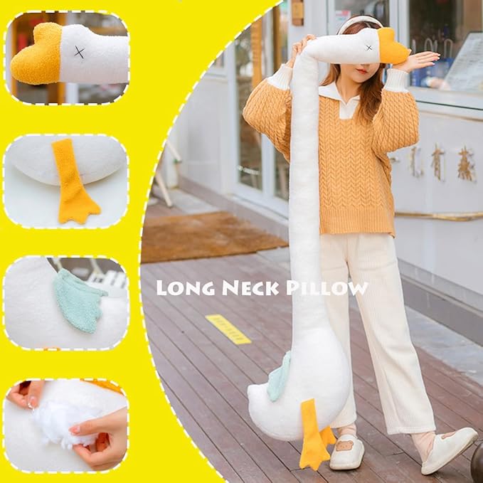 ELAINREN Giant Stuffed Swan with Long Neck,Ultra-Soft White Goose Plush Toy Pillow Cuddly Long Duck Plushie Cushion Decor Gifts for Easter/Xmas,55''