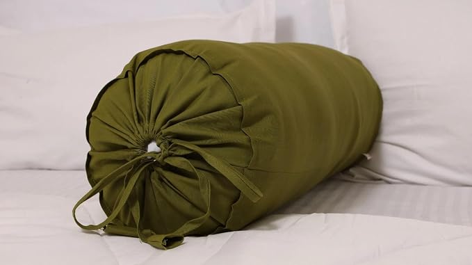 Cylindrical Pillow Bolster Cover Cervical Neck Roll Cotton Pillowcase with Drawstring Closure Neck Cushion Cover 6" x 18" (15 x 45 cm) Olive Green