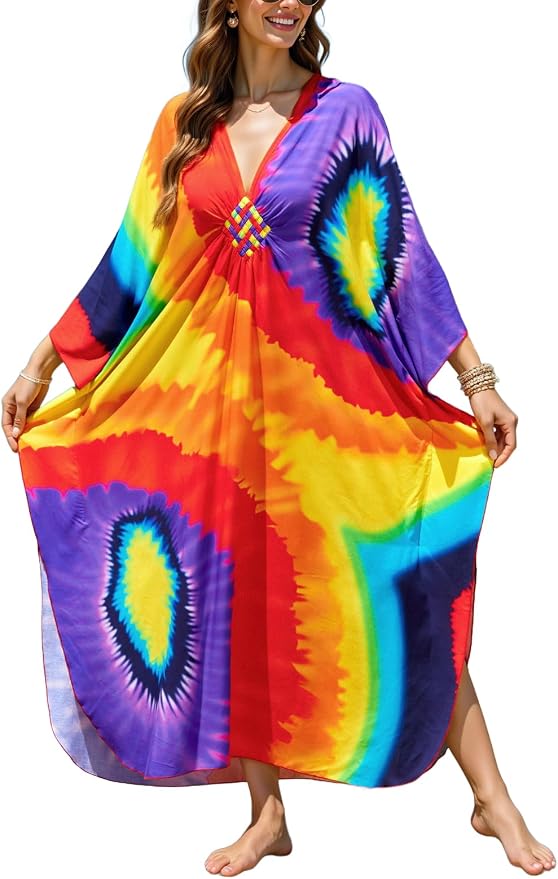Mumu Dresses for Women Plus Size, Bohemian Kaftan Beach Cover Up Long Maxi Nightgown Soft Loungewear