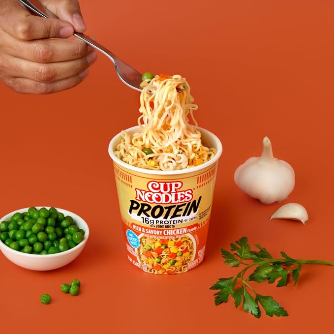 Nissin Cup Noodles Protein Ramen, Chicken Flavor with Bone Broth, 16g Protein, 2.54 Ounce Cup (Pack of 6)