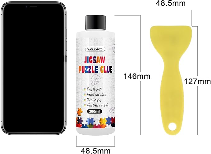 YAKAMOZ Clear Jigsaw Puzzle Glue with Precision Applicator – Non-Toxic, Quick Dry & Water-Soluble for Puzzles up to 5000 Pieces (200ML)