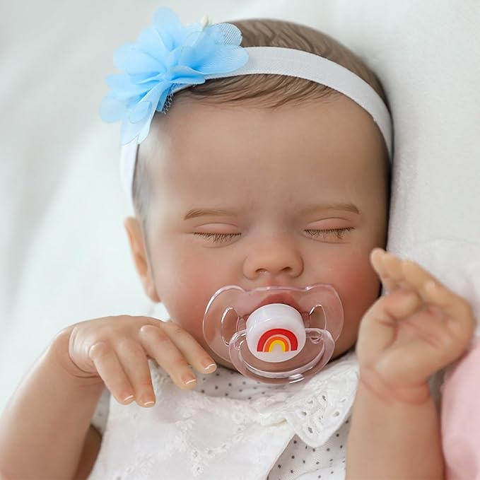 SCOM Reborn Baby Doll Girl 20" — Sleeping Newborn, Weighted Soft Cloth Body & Soft Vinyl Limbs, Hand-Painted Hair, Hand-Rooted Lashes, Magnetic Pacifier, Gift Box, Fits 0–3M Clothes, ASTM F963/EN71