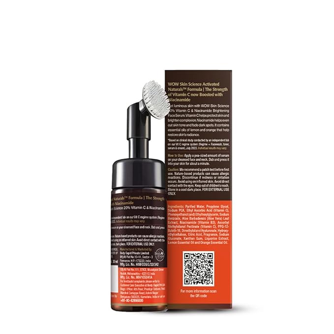 WOW Skin Science Vitamin C Exfoliating Face Wash With Brush, Soft, Silicones Bristles, Foaming Cleanser For All Skin Type, Hydrate For Smooth Skin, Helps Remove Blackheads, Reduce Acne Breakout, 100ml