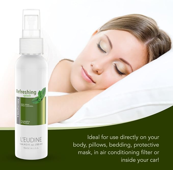 L’EUDINE Refreshing Splash - Pack of 3 - Air Freshener Spray – 4fl oz, Eucalyptus Spray for Body, Clothes, Bedding, Home, Car – Great for Blocked Airways, Nasal Congestion – Pleasant Menthol Notes