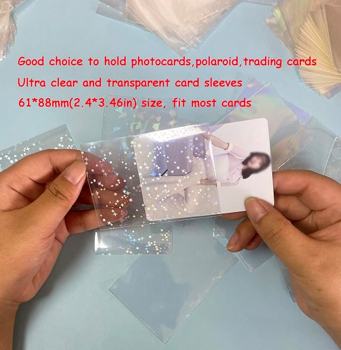 300 Pcs Kpop Photocard Sleeves Laser Flashing Card Sleeves Heart Star Glass Gemstone Rainbow Holographic Trading Card Protector for Photocard Mini Polaroid Kpop Photo Cards