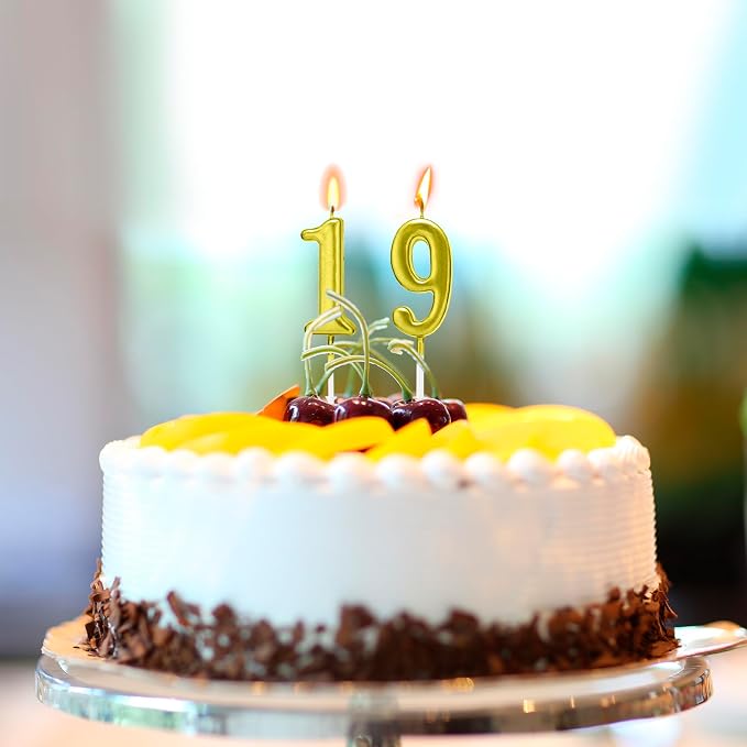 Beanlieve 10-Pieces Numeral Birthday Candles - Cake Numeral Candles Number 0-9 Glitter Cake Topper Decoration for Birthday,Wedding Anniversary,Party Celebration (Gold)