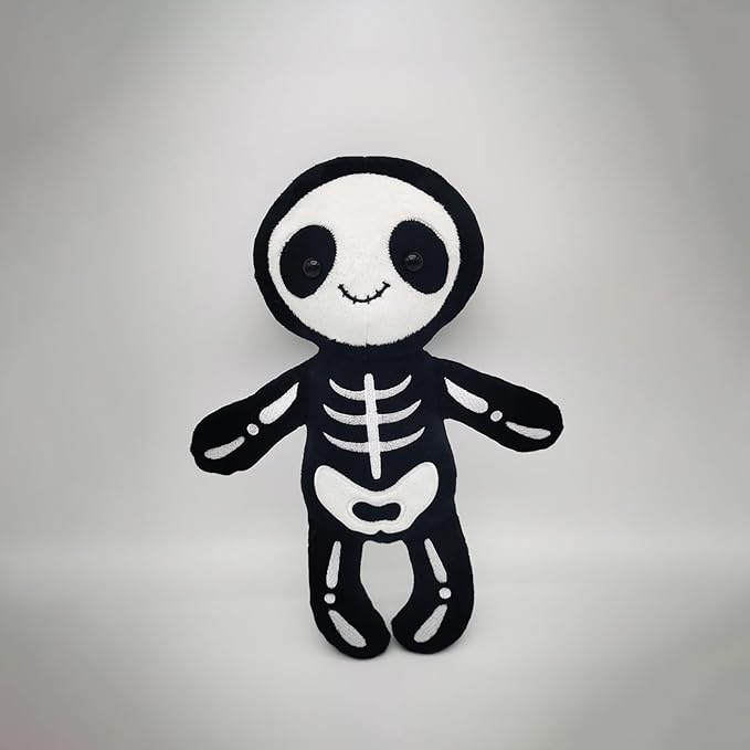 Cute Skeleton Figure Plush Toy 12 inch Skull Plushies Stuffed Animal Christmas Halloween Plush Decor Birthday Gifts for Kids, Black