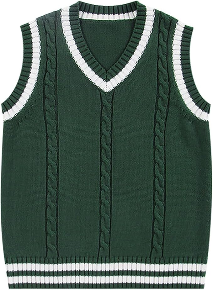 jinghuiyue Women’s V Neck Sweater Vest School Uniform Solid Color Sleeveless Knit Sweaters Pullover Tank Tops