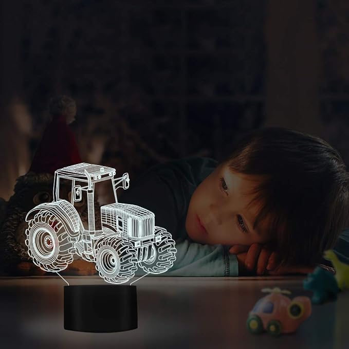 FULLOSUN 3D Illusion Lamp, Tractor Car 3D Night Light for Kids with 16 Colors Changing Remote Control, Bedroom Decor Creative Birthday Gifts for Boys Kids Baby