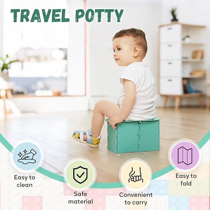 Travel Potty for Kids, 2025 New Reusable Portable Folding Potty for Toddler, Foldable Toilet for Outdoor Camping, Toddler Potty Seat (Green)