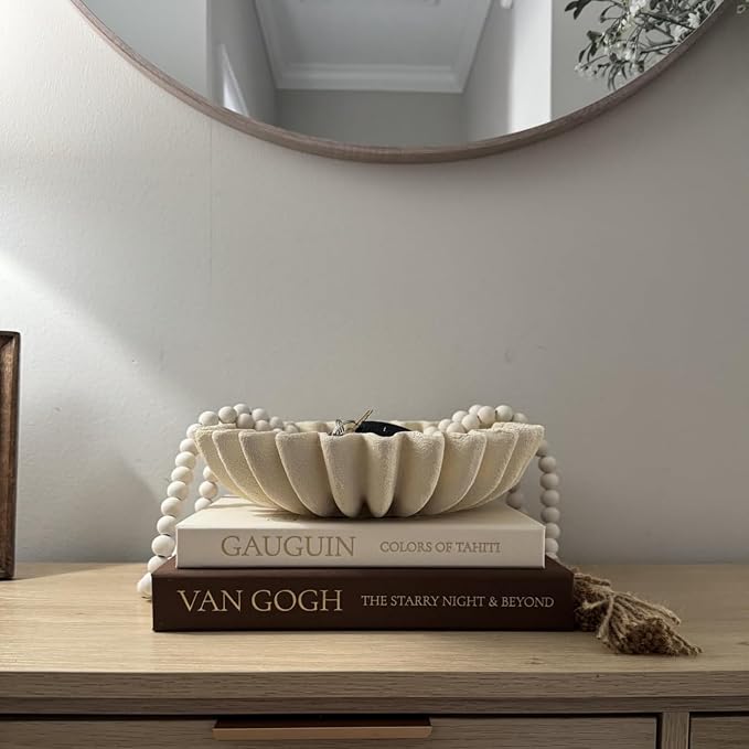 Decorative Books for Home Decor - Stackable Faux Book Box for Coffee Table Styling & Hidden Storage - Neutral Linen Fake Books as Display Riser for Shelf & Entryway (Set of 2, Van Gogh Art)