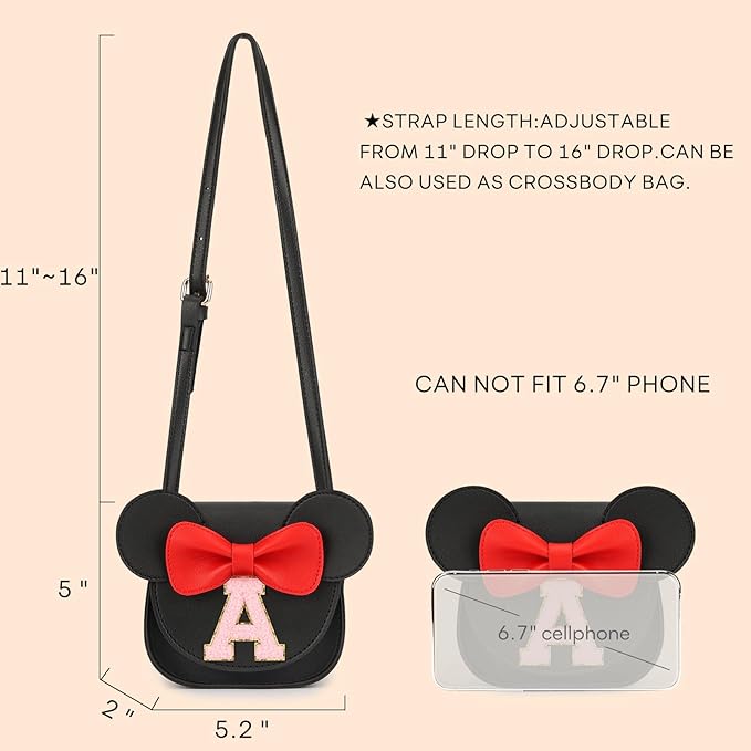 mibasies Toddler Purse Girl Gifts: Girls Birthday Gifts for 3-8 - Toys for Ages 2-4 Girls Mouse Ears Purse, Black, Letter A