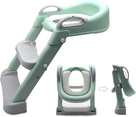 HongK- Classic Potty Training Toilet Ladder Seat With Upgraded Cushion Step Stool Ladder Toilet Chair/Toilet Trainer for Baby Toddler Kids Children In Green [P/N: ET-BABY002-GREEN-C]