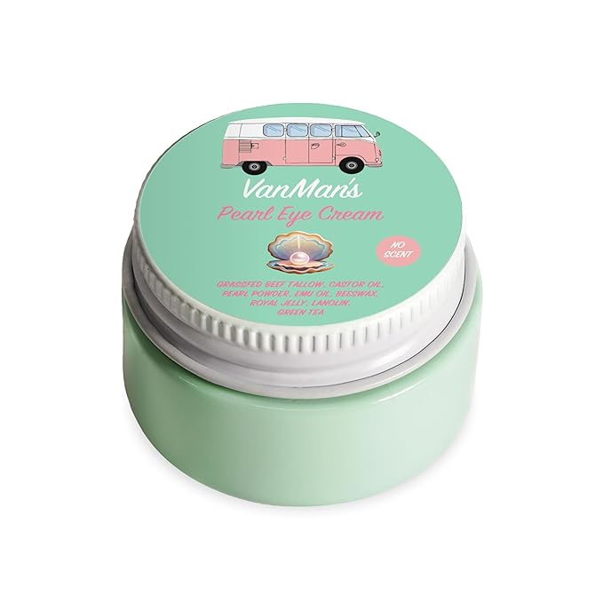 VanMan’s Pearl Eye Cream with Grass Fed Beef Tallow – Brightening and Smoothing Under Eye Cream with Wild-Caught Pearl Powder and Royal Jelly – No Scent & No Fillers, 0.5 Ounces
