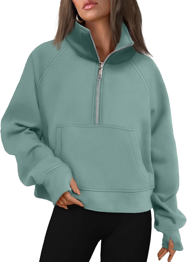 AUTOMET Womens Sweatshirts Half Zip Fleece Pullover Fall Outfits | Fall Fashion Clothes 2026,Cropped Sweatshirts,Cute Y2k Tops,Quarter Zipper Sweater,Winter Loungwear Outfits