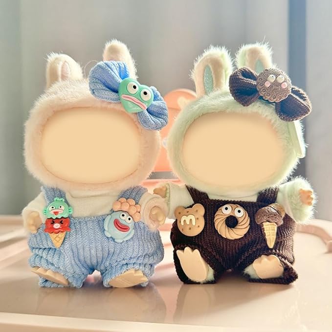 [3 in 1] 17cm Doll Clothes(NO Doll), Cute Dolls Outfit Accessories with Blue Overalls Ice Cream Small Kawaii Clothes Set for Dolls (Style 4)