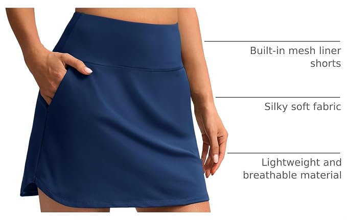 16'' Skorts for Women with 4 Pockets Athletic Tennis Golf Skirt | Built-in Shorts, High Waisted, Stretchy, A Line, Casual, Pickleball, Skort