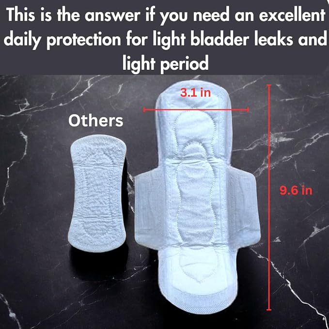 Panty Liners for Women Extra Long - 9.6in X 3.1in (15) Organic - Cotton Panty Liners for Women - with Wings - Light Incontinence and Light Period Days
