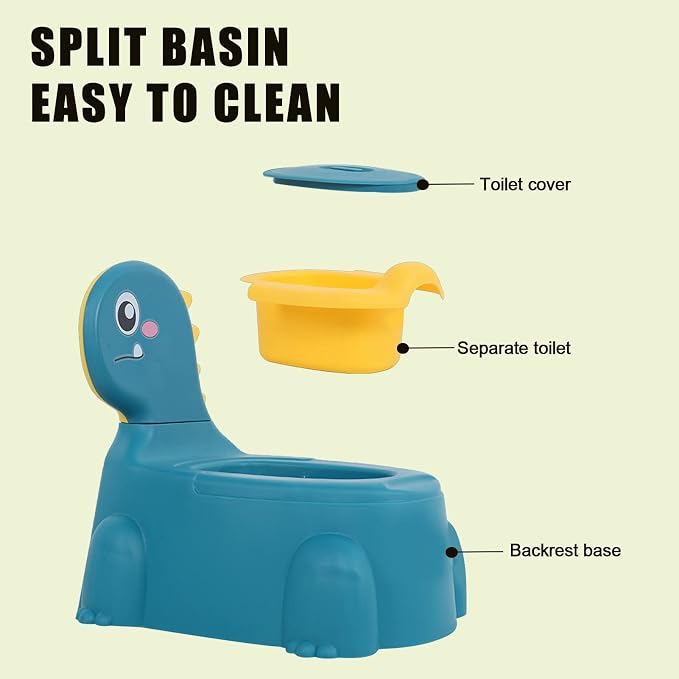 Potty Training Toilet, Dinosaur Potty Training Toilet Seat, Separated Dinosaur Training Potty for Toddlers with Non-Slip Rubber Mat Backrest, Portable Potty Chair for Boys and Girls Travel