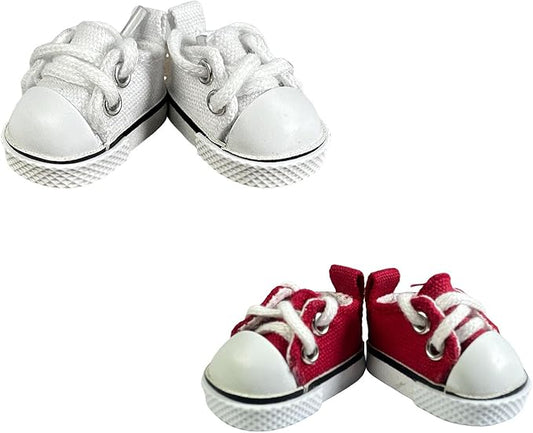 2 Pairs 17cm Doll Shoes, Lace-Up Canvas Sneakers Mini Shoes for 17cm Dolls, Fingerboard Shoes, Mini Finger Shoes, Clothing Accessory for 6.7in Dolls (Red & White)