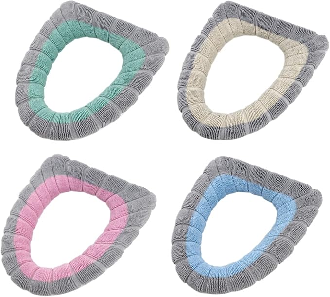 Toilet Seat Cover Bathroom Warmer Cloth Cushion Soft Pads for Bathroom Supplies 4Pcs