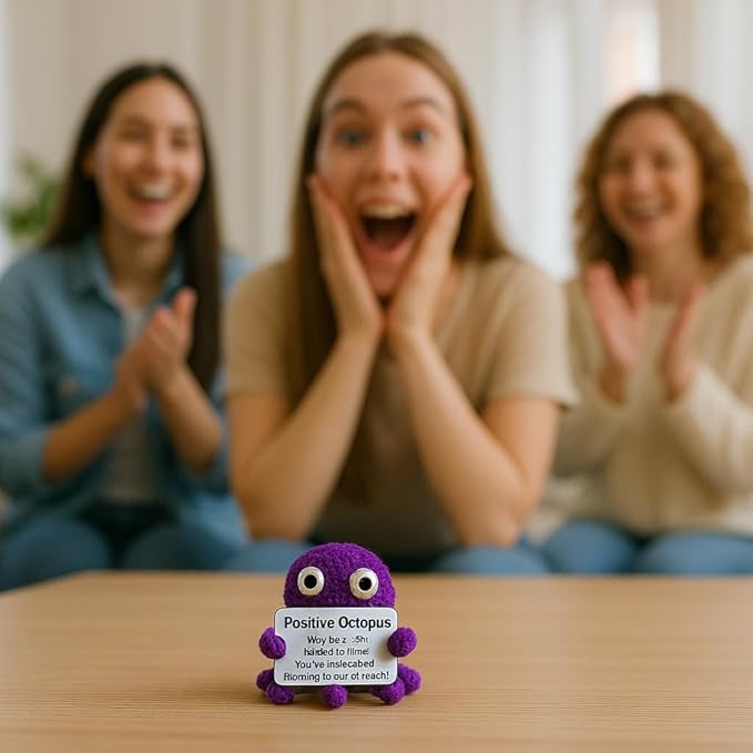 Positive Octopus - Emotional Support Crochet Dolls, Positive Crochet Animals, Emotional Support Plush Gift, Stuffed Animal for Anxiety & Stress Relief