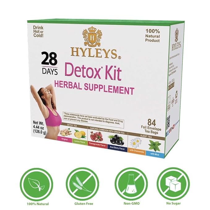 Hyleys Detox Tea for Cleanse – 28 Day Detox Kit with 84 Tea Bags – Garcinia Cambogia, Green Tea, Mint & Chamomile – Supports Weight Loss, Digestion & Sleep