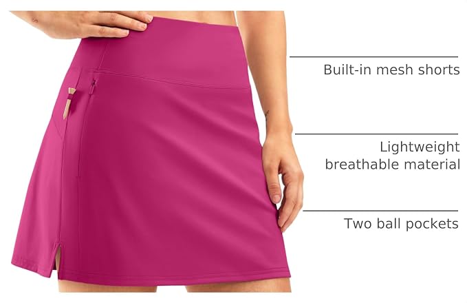 16" Golf Skirt with 2 Zipper Pockets | Tee Holder, Mesh Shorts, High Waisted, Casual, Pickleball, Athletic, Tennis, Skorts for Women